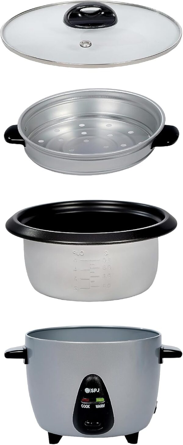 SPJ 2.2 Liters Rice Cooker, Steamer – 477W, Non-Stick Aluminium Pot, Auto Keep Warm, One-Touch Cooking, Tempered Glass Lid - Image 2