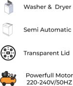 SPJ 15KG Semi Automatic Washing Machine, Top Loader Semi Automatic Washing Machine, Washing Machine Automatic, Washer & Dryer and Transparent LID, Energy Saving - 1 Year Warranty - Image 9