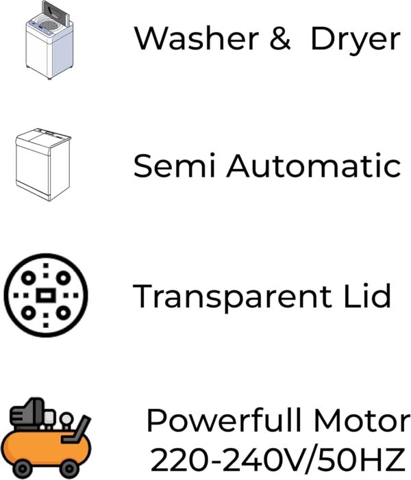 SPJ 15KG Semi Automatic Washing Machine, Top Loader Semi Automatic Washing Machine, Washing Machine Automatic, Washer & Dryer and Transparent LID, Energy Saving - 1 Year Warranty - Image 9