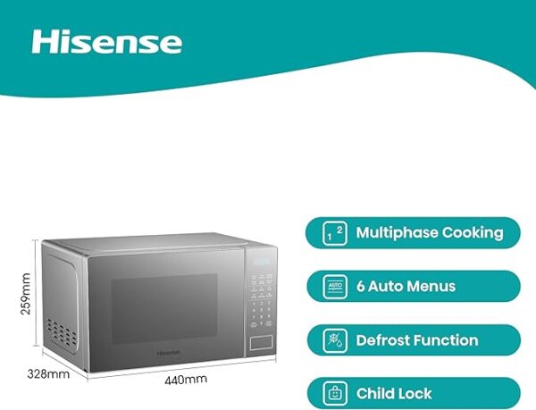 Hisense 20L Microwave Oven, Mirror Digital Microwave - Silver / Black - Image 6