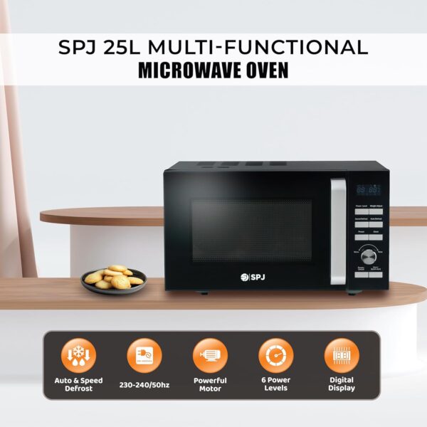 SPJ 25L Microwave Oven, 900W Countertop Microwave with 6 Power Levels, 95 Min Timer, Child Lock & Energy Efficient Design, Compact Microwave