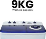 SPJ 9KG Semi Automatic Washing Machine, Top Loader Twin Tub Washer & Dryer, Energy Saving, Powerful Motor, Transparent Lid, Low Noise– 1 Year Warranty - Image 2
