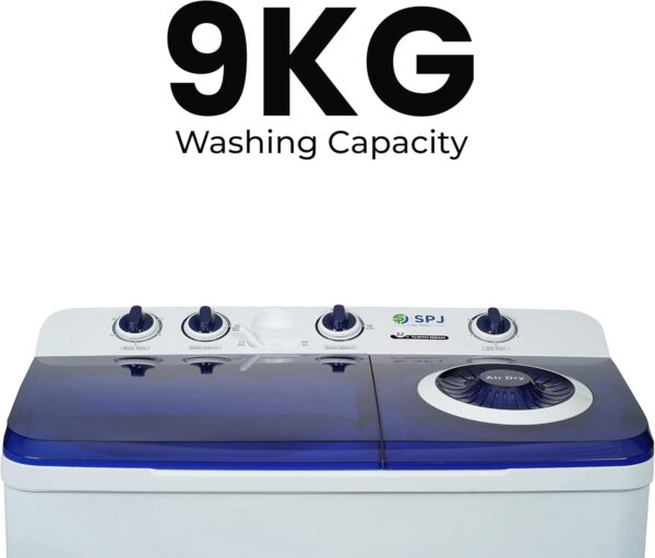 SPJ 9KG Semi Automatic Washing Machine, Top Loader Twin Tub Washer & Dryer, Energy Saving, Powerful Motor, Transparent Lid, Low Noise– 1 Year Warranty - Image 2