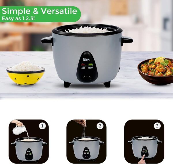 SPJ 2.2 Liters Rice Cooker, Steamer – 477W, Non-Stick Aluminium Pot, Auto Keep Warm, One-Touch Cooking, Tempered Glass Lid