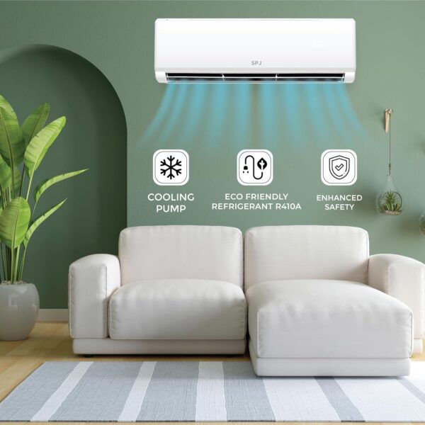 SPJ 9000 BTU Air Conditioner, Eco-Friendly Refrigerant, Low Noise Design, Efficient Cooling Pump, Energy Saving.
