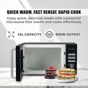 SPJ 25L Microwave Oven, 900W Countertop Microwave with 6 Power Levels, 95 Min Timer, Child Lock & Energy Efficient Design, Compact Microwave