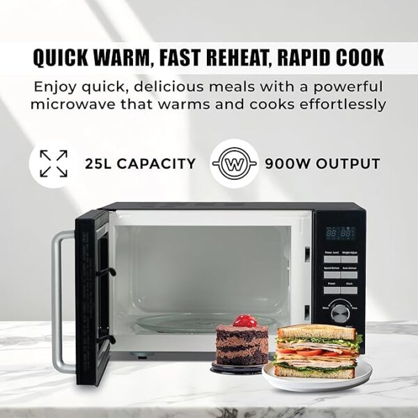 SPJ 25L Microwave Oven, 900W Countertop Microwave with 6 Power Levels, 95 Min Timer, Child Lock & Energy Efficient Design, Compact Microwave