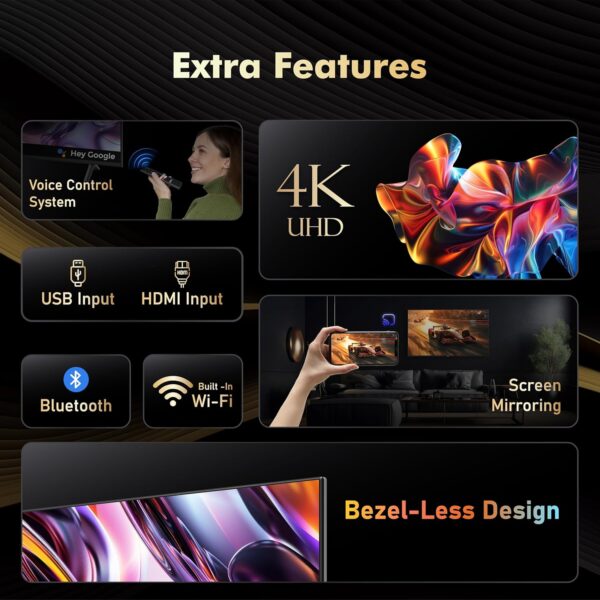 SPJ TV 50 inches 4K Smart, UHD Android Smart LED TV | Voice Control Remote, Screen Mirroring, Bluetooth, WiFi - Image 7