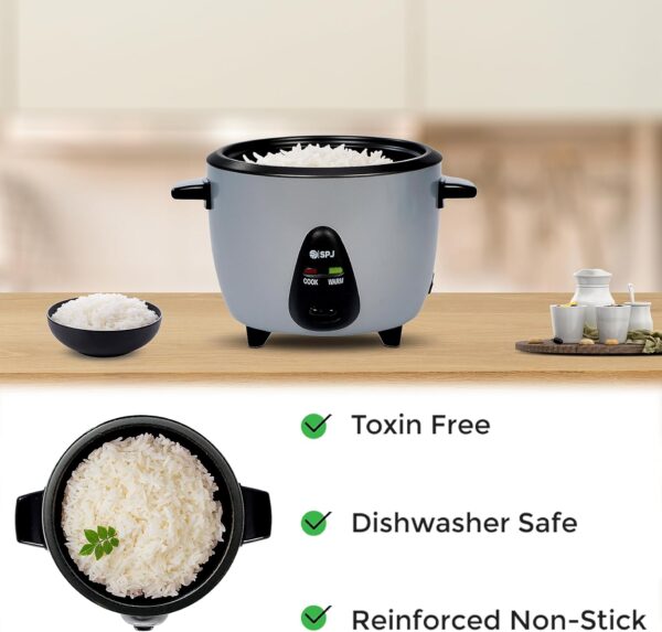SPJ 2.2 Liters Rice Cooker, Steamer – 477W, Non-Stick Aluminium Pot, Auto Keep Warm, One-Touch Cooking, Tempered Glass Lid - Image 3