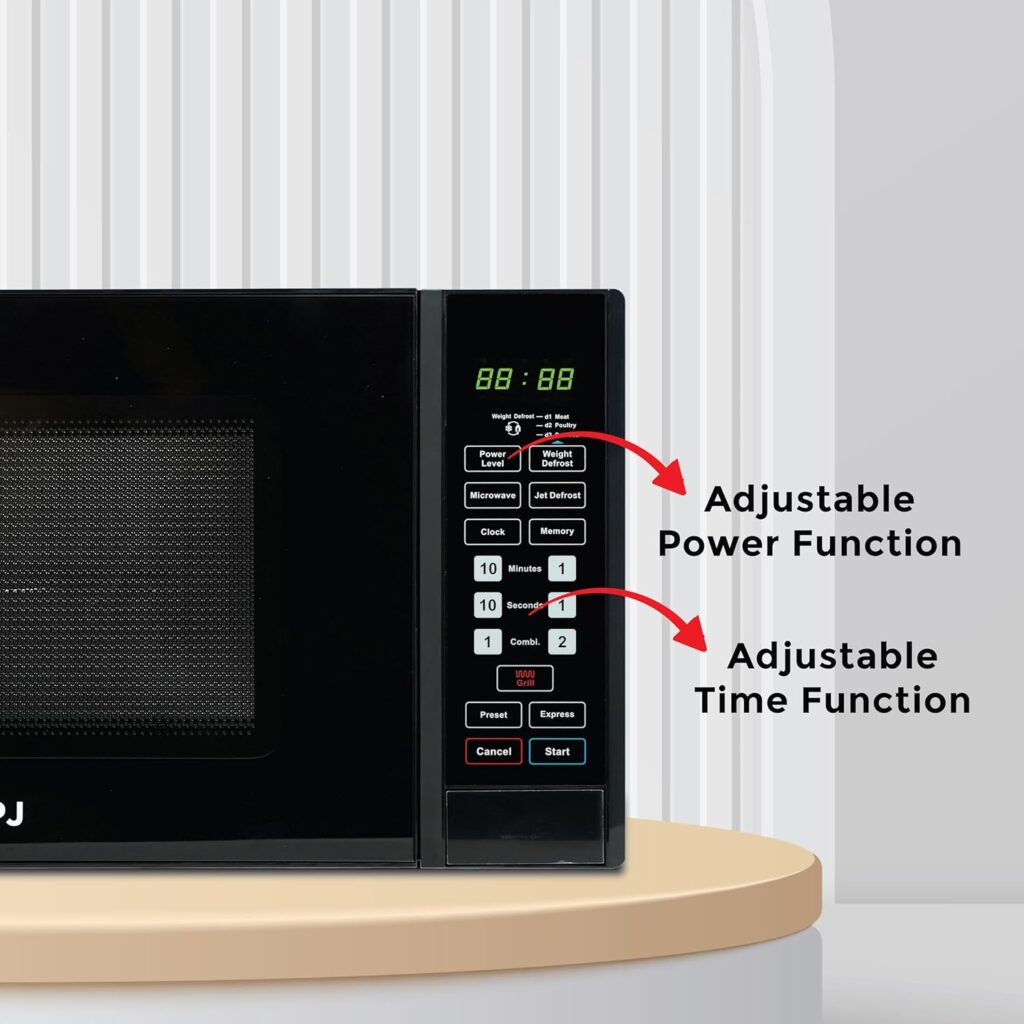 SPJ Microwave Oven 43L, Fast Heating 1000W, Mirror Door, 1300W Grill, Digital Microwave with 6 Power Levels, Defrost & Reheat, Timer Control