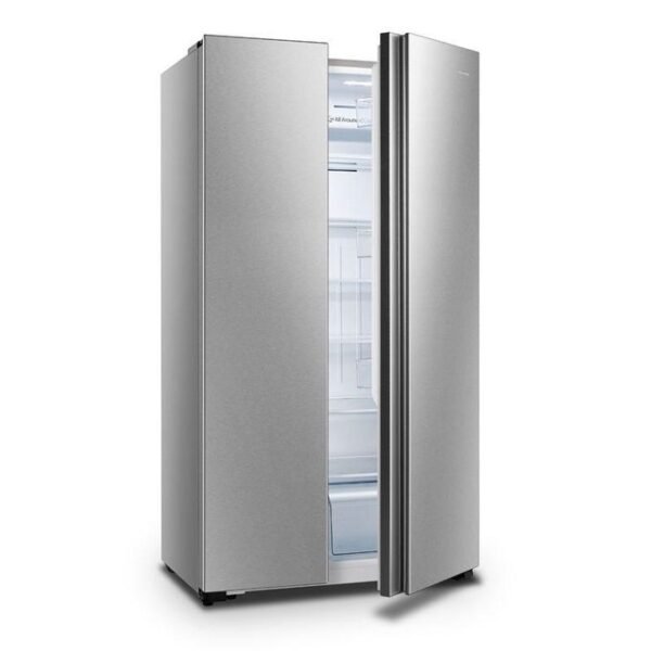 This outstanding Hisense 560 Liters Side By Side 2 Door Fridge is ample in space, in addition to fashion and functionality. With its 2 massive doorways it gives you entire flexibility, regardless of the scale of your family. Controlled through the incorporated LED show with Touch Electronic Control.