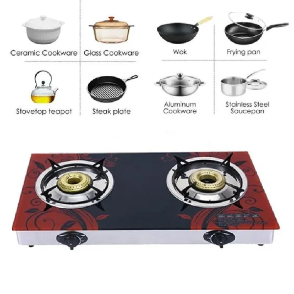 Pixel Gas Hot Plate 2 Burner Tempered Glass With Automatic Ignition