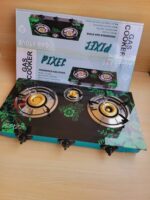 Pixel Triple Gas Burner Hot Plate, 3 Gas Burner, Tempered Glass Gas Stove With Automatic Ignition