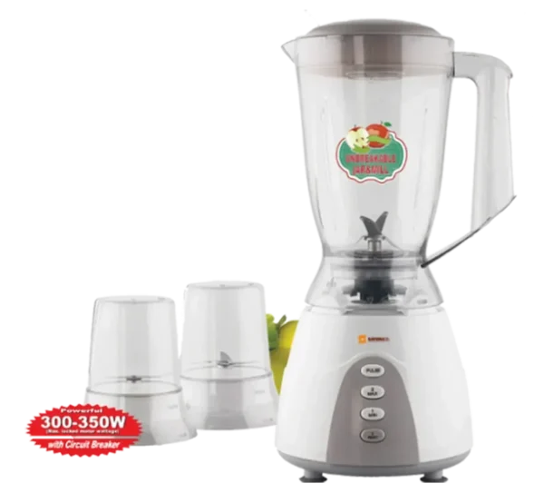 Sayona 3 in 1 Quality Unbreakable Blender 1.5Litres With 2 Mill Grinders, Stainless Steel, 350W - SB-4016