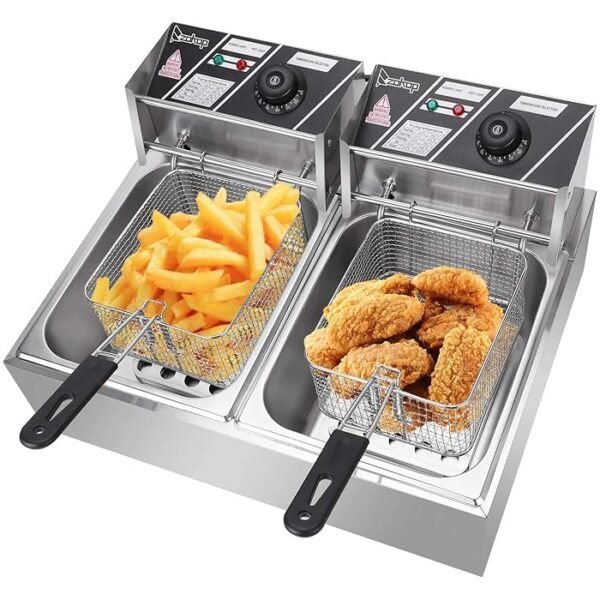 Pixel Double Commercial Deep Fryer, 12 Litres - Silver