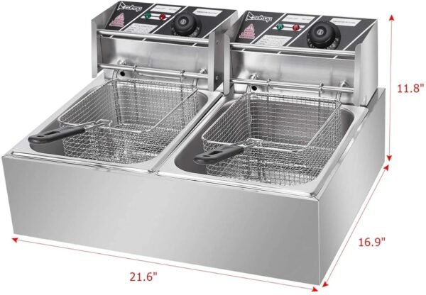 Pixel Double Commercial Deep Fryer, 12 Litres - Silver