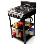 Saachi 4 Burner Gas Stove Cooker With 2 Shelves Stands, Black, White