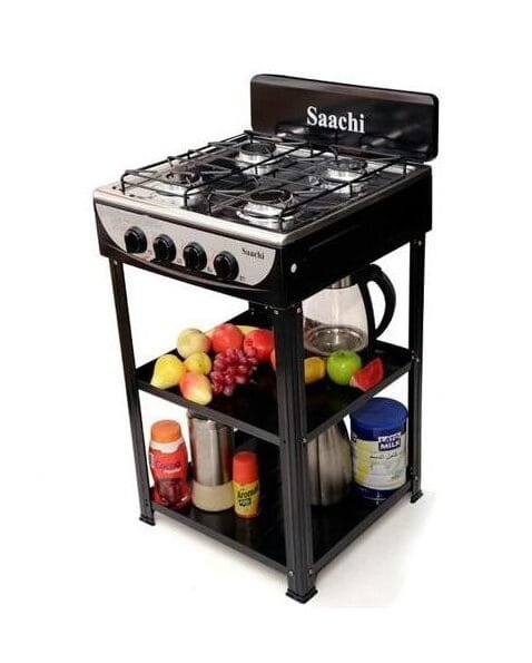 Saachi 4 Burner Gas Stove Cooker With 2 Shelves Stands, Black, White