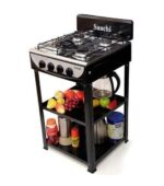 Saachi 4 Burner Gas Stove Cooker With 2 Shelves Stands, Black, White