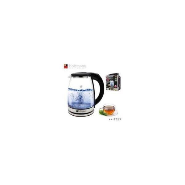 Hoffmans 2L Glass Electric Kettle With LED Blue Light- Silver , Black