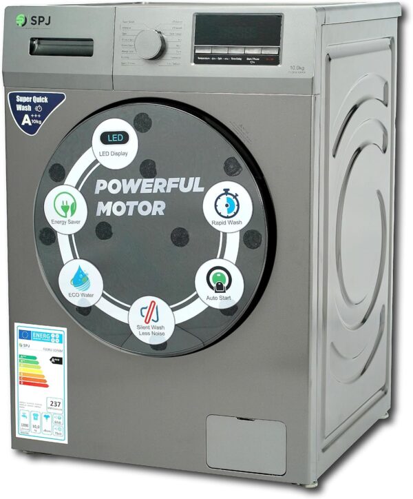 SPJ 10Kg Fully Automatic Front Load Washing Machine With LED Display, Multiple Wash Programs, Double Layer Front Door, Energy Efficient, Easy Operation – 1 Year Warranty - Image 3