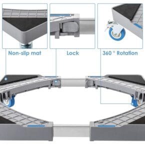 Washing Machine Stand With 4×2 Swivel Wheels + 8 Feet, Mobile Roller Base With Lockable Rubber Wheels, Adjustable Movable Mini Fridge Stand