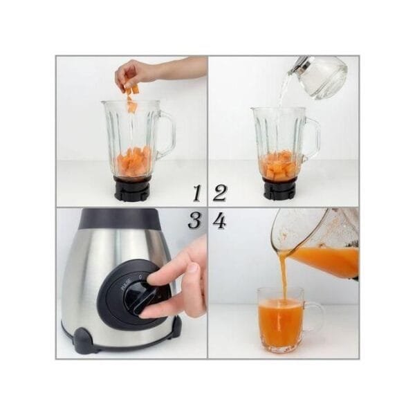 Hoffmans 2 In 1 Ice Crushing Powerful Blender Glass - Silver