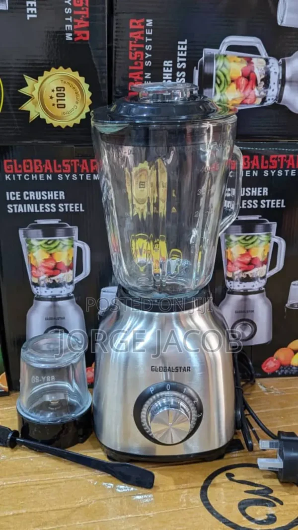 Global Star 1.5 Litres 2 In 1 Ice Crushing Powerful Stainless Steel And Glass Jar Blender GS-Y88