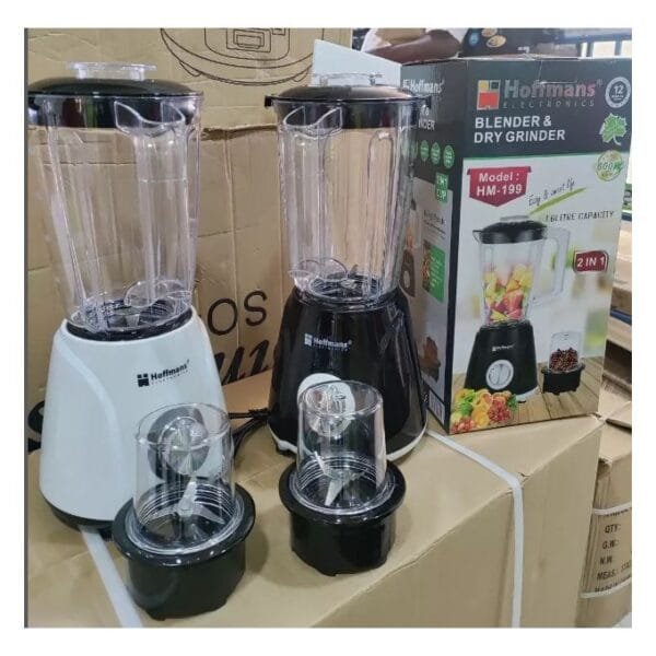Hoffmans 1.6L Blender, Dry Grinder 2 in 1 Black, White