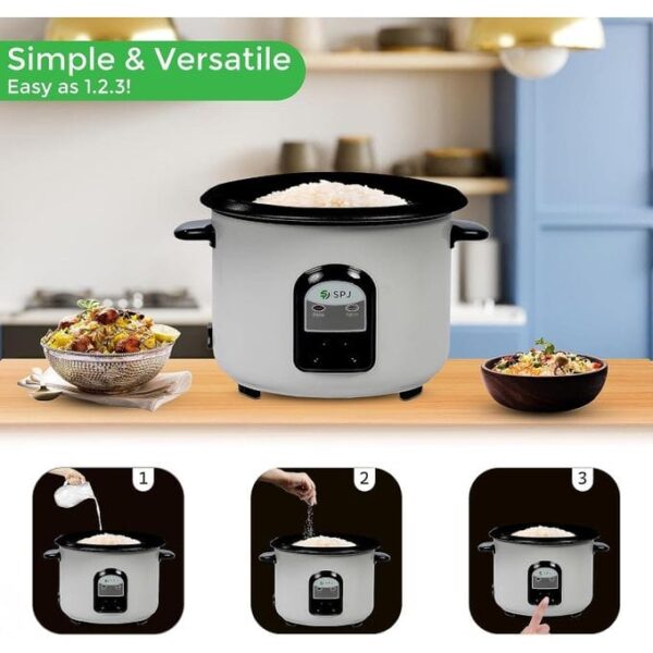 SPJ 1.8 Liter Electric Rice Cooker With Steamer, Stainless Steel Lid, Non-Stick Aluminium Inner Pot, Automatic Keep Warm Function- White