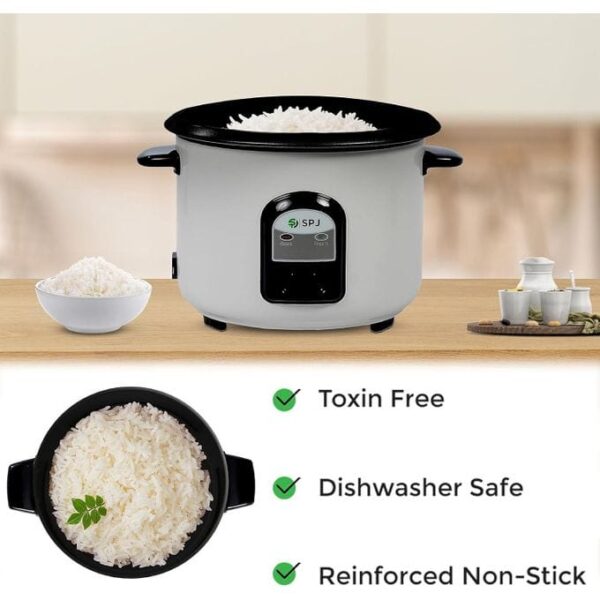 SPJ 1.8 Liter Electric Rice Cooker With Steamer, Stainless Steel Lid, Non-Stick Aluminium Inner Pot, Automatic Keep Warm Function- White