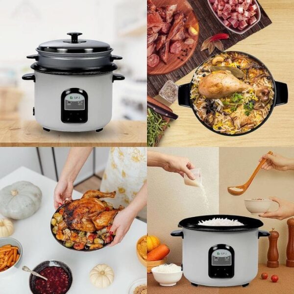 SPJ 1.8 Liter Electric Rice Cooker With Steamer, Stainless Steel Lid, Non-Stick Aluminium Inner Pot, Automatic Keep Warm Function- White