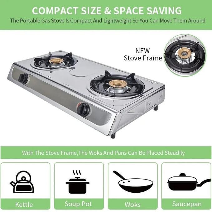 SPJ Double Gas Burner / Stove – Silver 1 Year Warranty