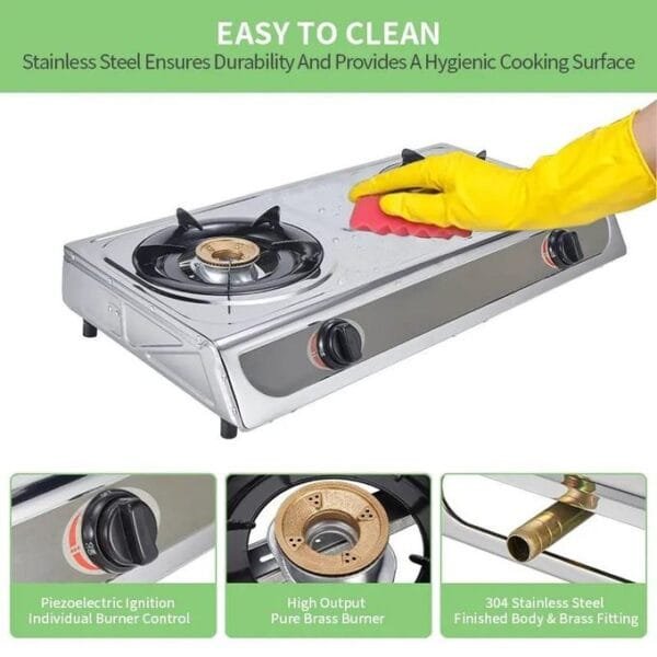 SPJ Double Gas Burner / Stove – Silver 1 Year Warranty