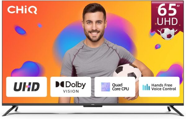CHiQ 65 inch Android TV, 4K UHD, Hands-Free Voice Control smart TV, HDR 10, Dolby Vision, Prime Video, YouTube, works with Alexa, Google Assistant, HDMI/USB/CI+, Triple Tuner - Image 3