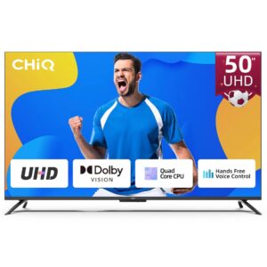 CHiQ 50 inch Android TV, 4K UHD, Hands-Free Voice Control smart TV, HDR 10, Dolby Vision, Prime Video, YouTube, Google Assistant, HDMI/USB/CI+
