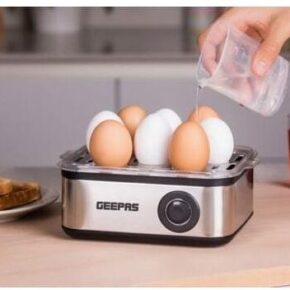 Geepas Electric Egg Boiler For 16 Eggs With Poacher & Omelette Maker Bowl, Can Boil, Poach And Make Omelettes - Black/Silver