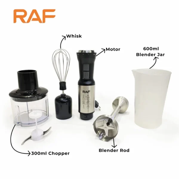 RAF 4 in 1 Hand Blender Set R.292 Chopper, Jar & Whisker - 600W.
