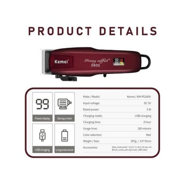 Kemei Rechargeable Saloon Hair Clipper, Beard Shaver& Hair Trimmer Shaving Machine.