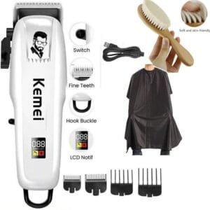 Kemei Multi-Purpose Hair Clipper Set- Cordless Trimmer +Cape + Brush.