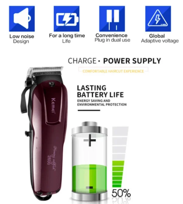 Kemei Rechargeable Saloon Hair Clipper, Beard Shaver, Hair Trimmer Shaving Machine. - Image 9
