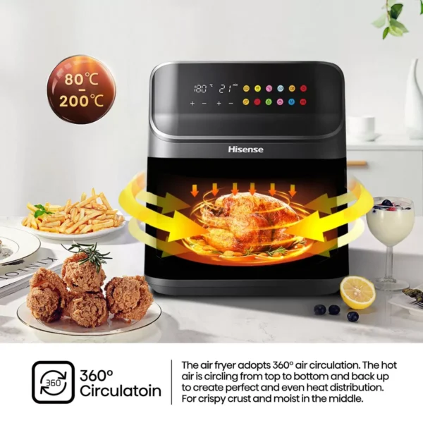 Hisense Air Fryer 6.7L, Power 1350 W, With LED Display And Touch Control, Temperature Infinitely Adjustable without BPA and PFOA
