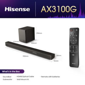 Hisense Soundbar AX3100G with 280W, 5 speakers and 6.5 subwoofer, Dolby Atmos, DTS Virtual X, Bluetooth 5.0, EZ Play