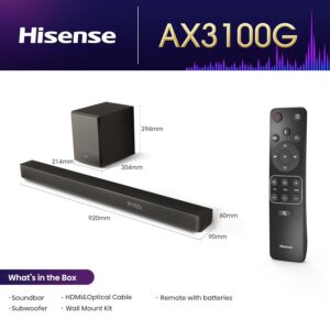Hisense Soundbar AX3100G with 280W, 5 speakers and 6.5 subwoofer, Dolby Atmos, DTS Virtual X, Bluetooth 5.0, EZ Play