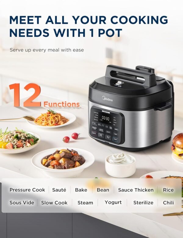 Midea 12-in-1 Electric Pressure Cooker, 8 Quarts, 12 Presets, Multi-Functional Programmable Slow Cooker, Rice Cooker, Steamer, Sauté Pan, Yogurt Maker, and More, Stainless Steel