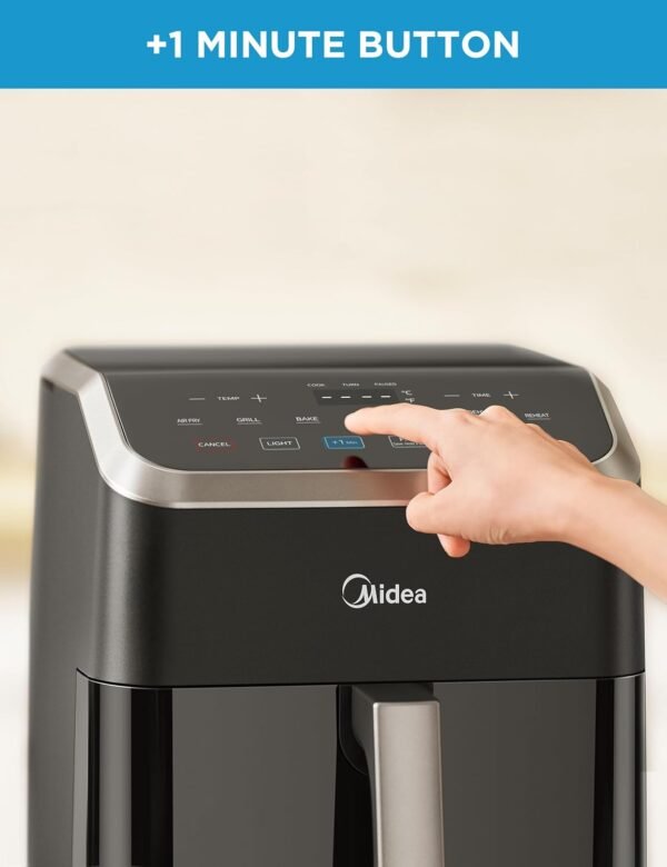 Midea Air Fryer 5.5 Quart with See-Thru Window, Rapid Air Technology, 9 Preset Menus for Quick and Easy Meals,1 Minute Button and Favorite Function, 90% less oil