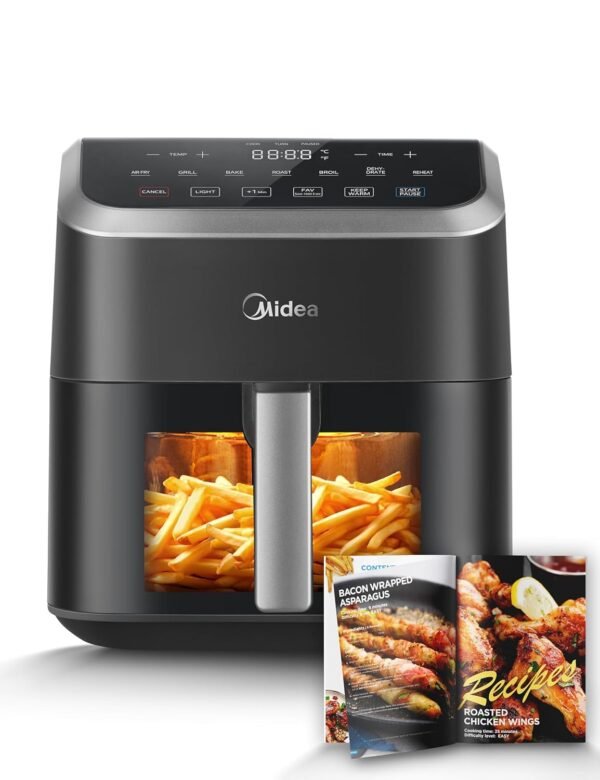 Midea Air Fryer 5.5 Quart with See-Thru Window, Rapid Air Technology, 9 Preset Menus for Quick and Easy Meals,1 Minute Button and Favorite Function