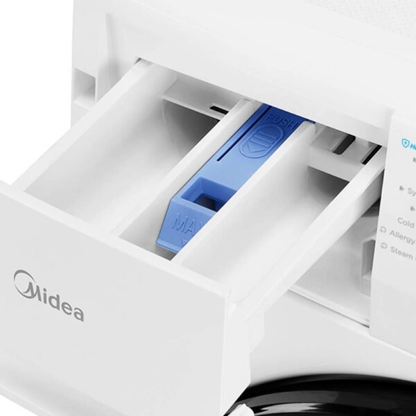 Midea MF200W70B/E Freestanding Washing Machine, BLDC Motor, Bright LED Display, Health Guard, Steam, 15‘ Quick Wash, 1400RPM, 7kg load, White