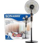 SONASHI 16 inch Stand Fan Pedestal Fan with 3 Speed Switch, 5 Transparent Blade Leaf, Korean Guard Ring, Low Noise Operation - SF-8025S