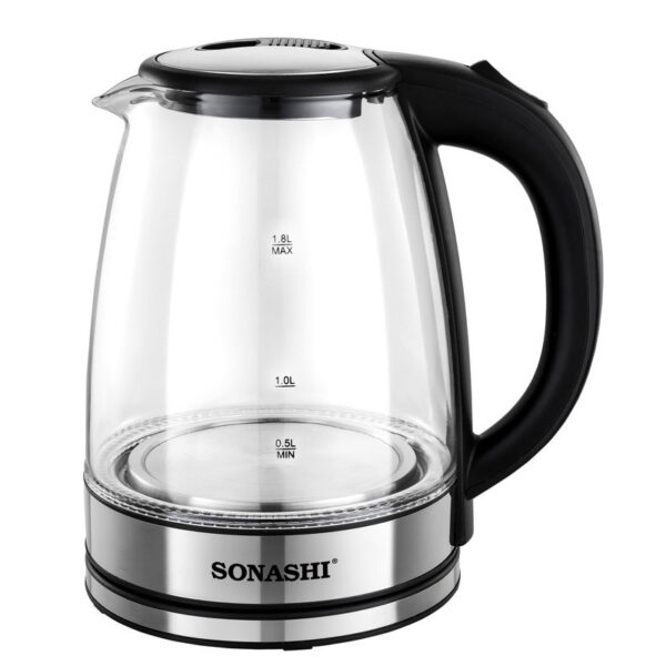 Sonashi 1.8L Glass Cordless Electric Kettle with Auto Shut-Off & Boil-Dry Protection, Glass Body with Concealed Heating Element, Fast Boil, On/Off Indicator - Image 2